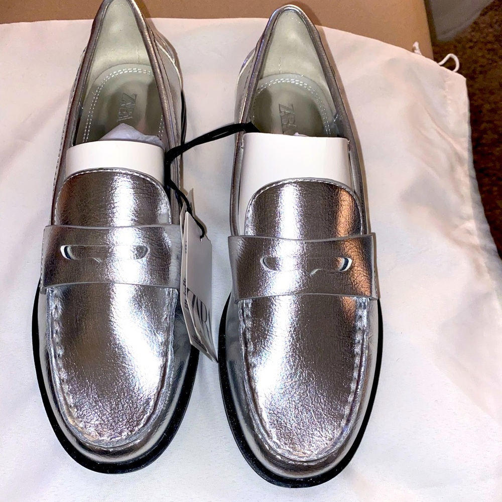 Zara silver loafers